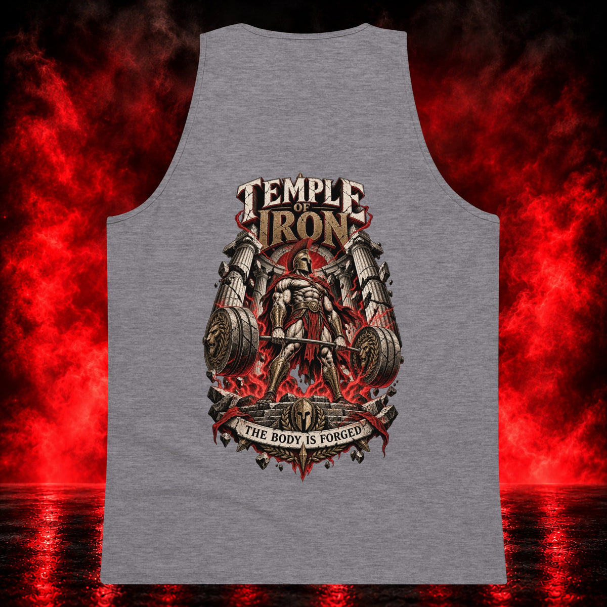 Temple of Iron Tank Top — Printful product mockup