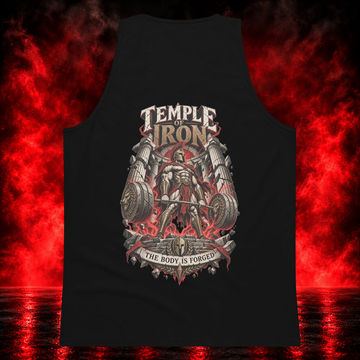 Temple of Iron Tank Top — Printful product mockup