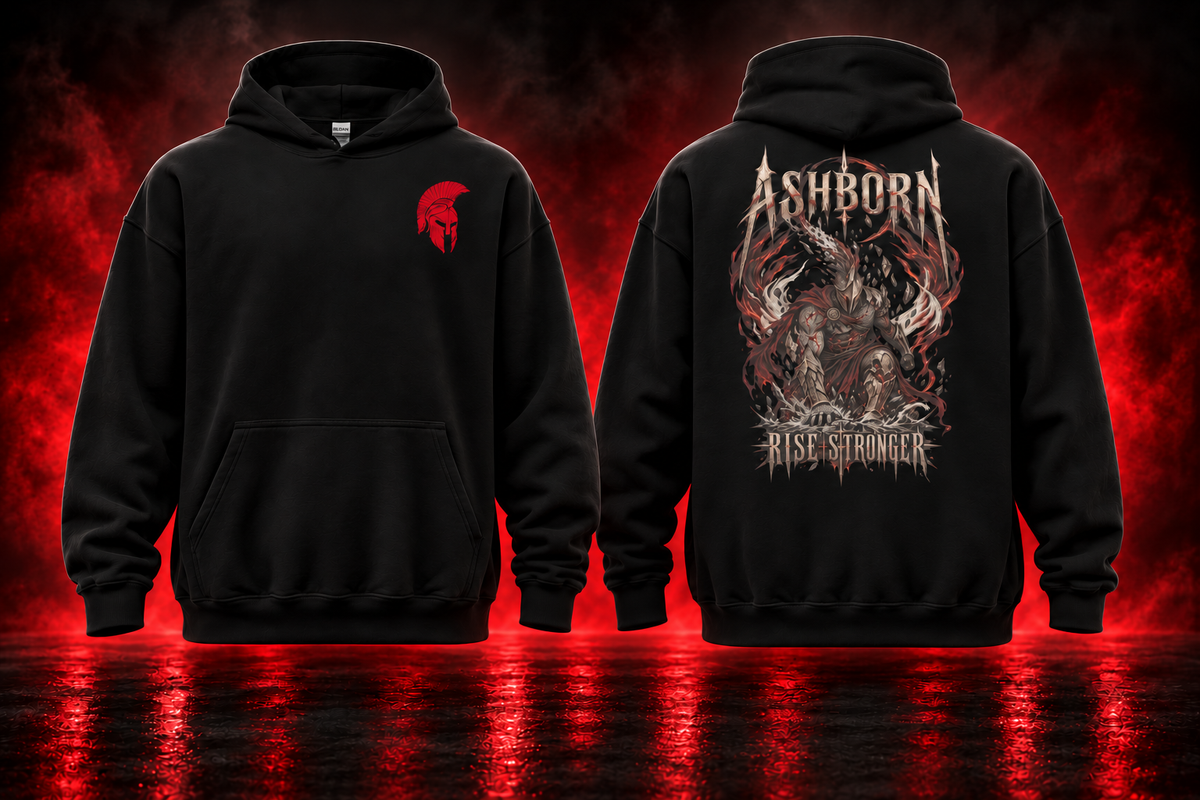 Ashborn — promotional black hoodie front and back cover