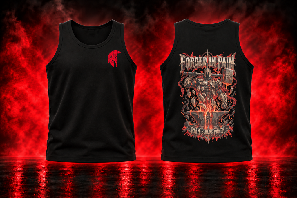 Forged in Pain — black Tank Top front and back promotional cover