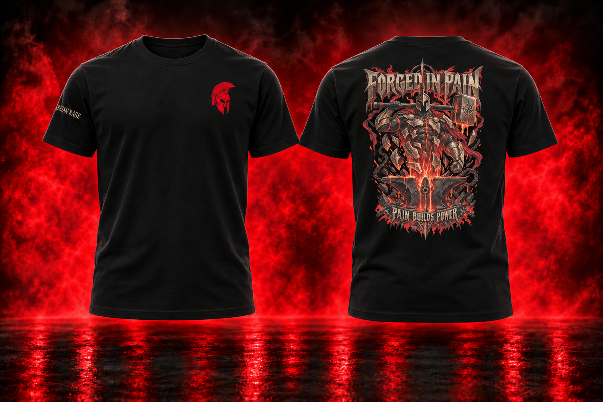 Forged in Pain — black T-Shirt front and back promotional cover