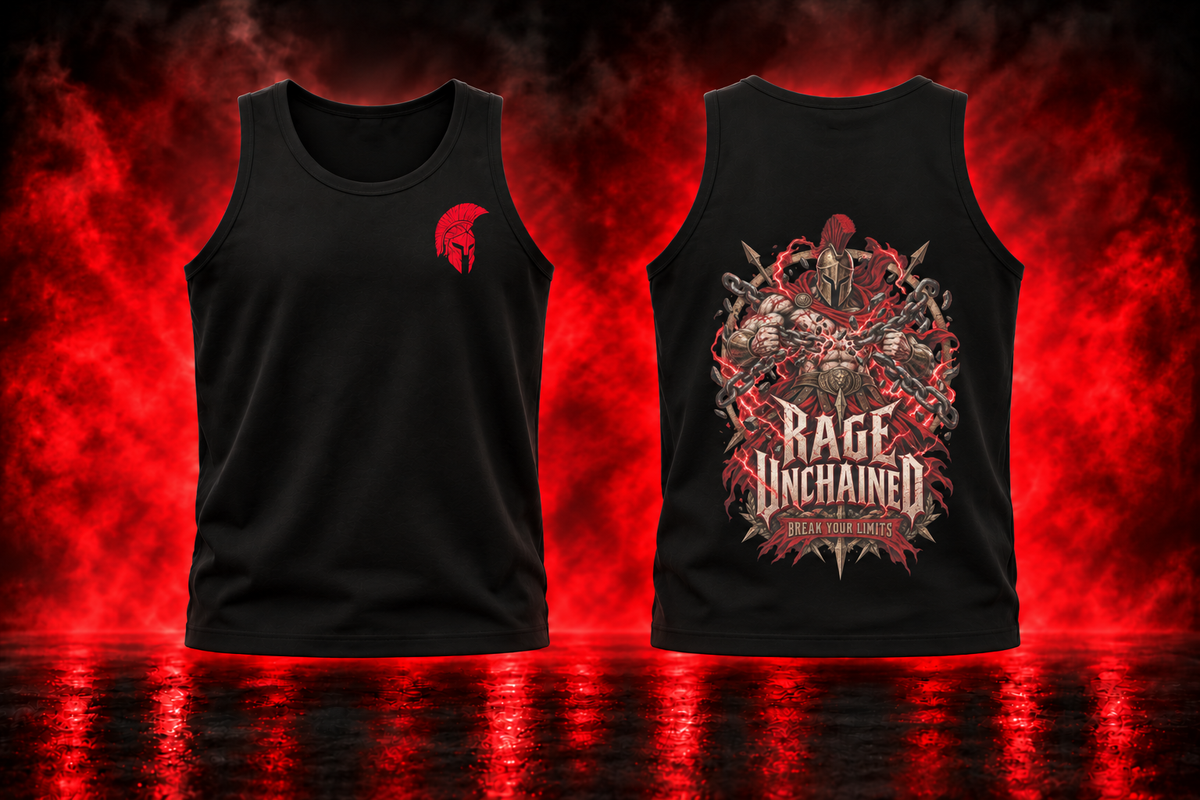 Rage Unchained — black Tank Top front and back promotional cover