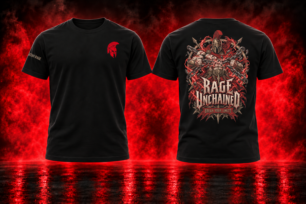 Rage Unchained — black T-Shirt front and back promotional cover
