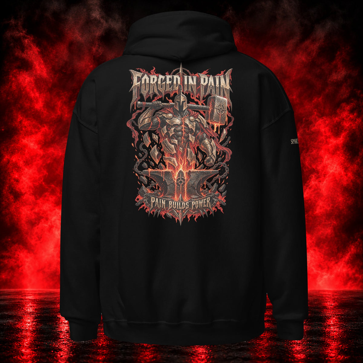 Forged in Pain Hoodie — Printful product mockup