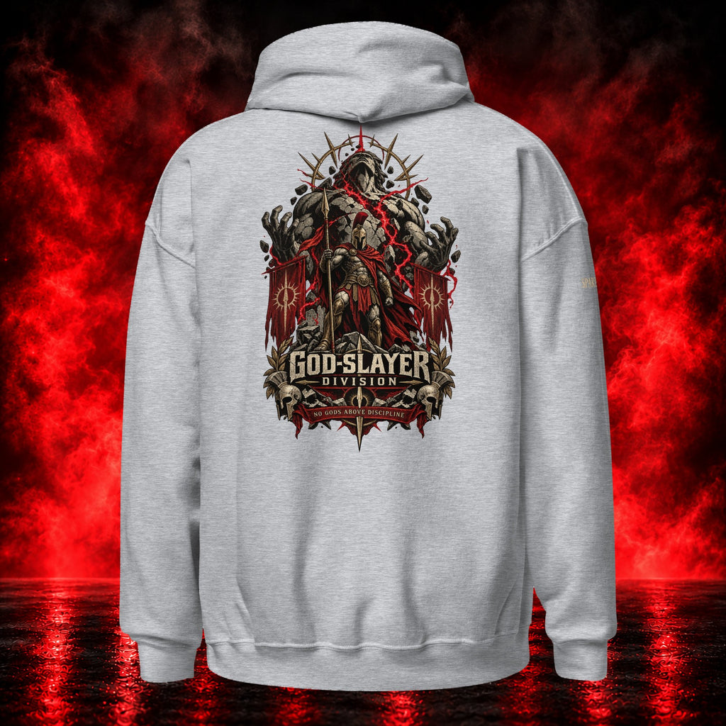 God-Slayer Division Hoodie — Printful product mockup